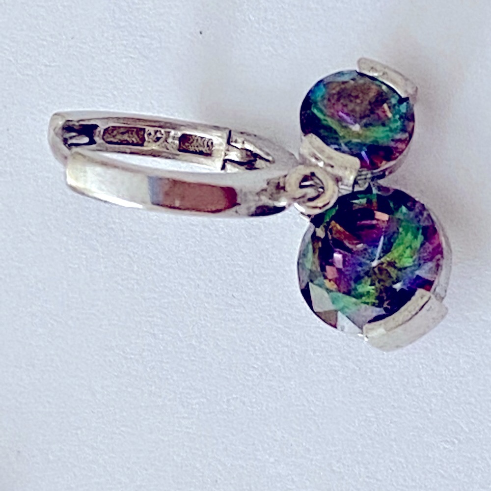 925 Silver earrings double purple green stones - Picture 6 of 6